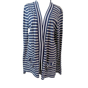 J. Crew Cardigan Shirt Top Long Sleeve Black & White Striped Size XL Preppy EUC